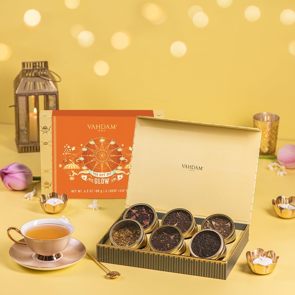 VAHDAM Glow assorted tea collection offers diverse flavors for any occasion.