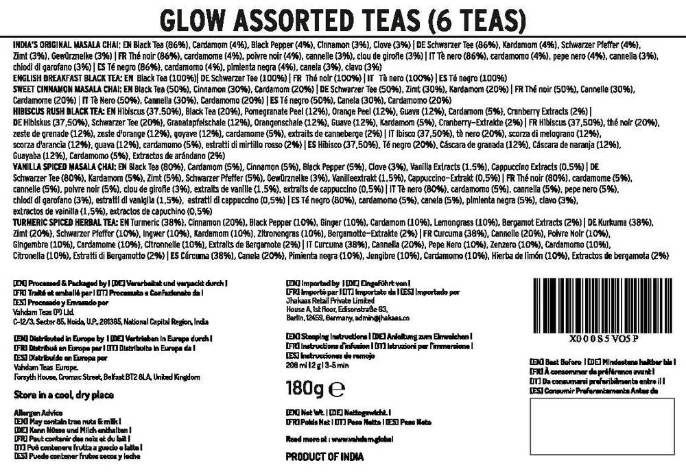 VAHDAM Glow Turmeric Spice Herbal Tea Tisane for soothing herbal flavor.