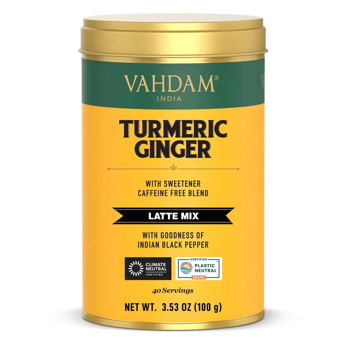 VAHDAM Golden Milk Powder in a jar, ready to brew a cozy latte.