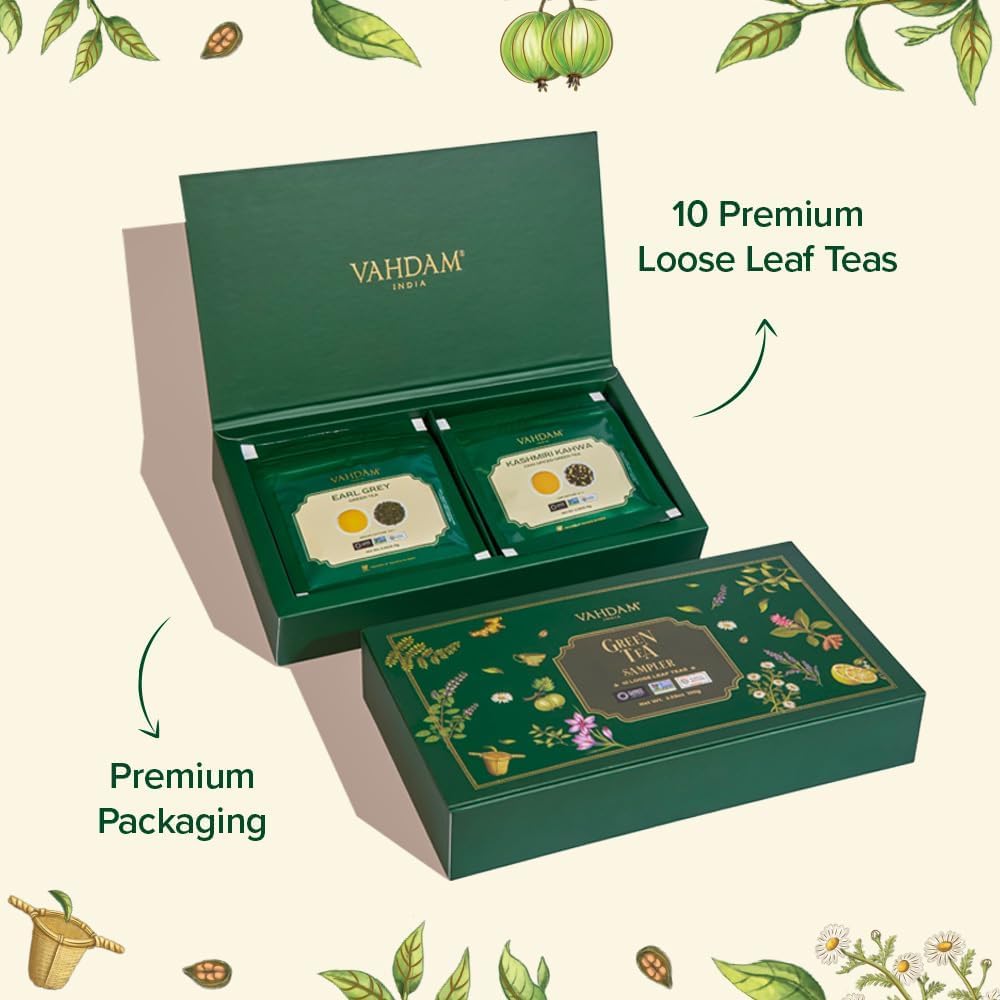 VAHDAM green tea steeping in a cup with inviting aroma.
