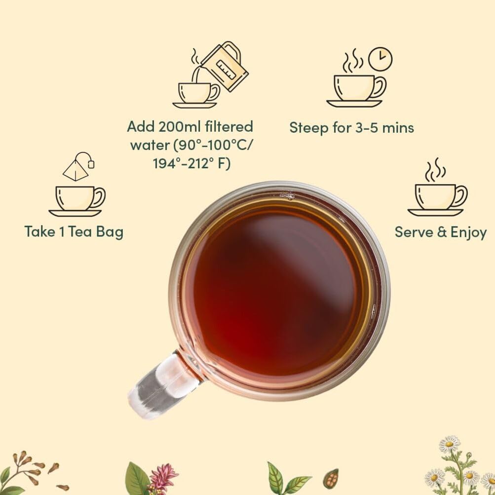 VAHDAM Hibiscus Rose tea in a glass, vibrant color and floral aroma.