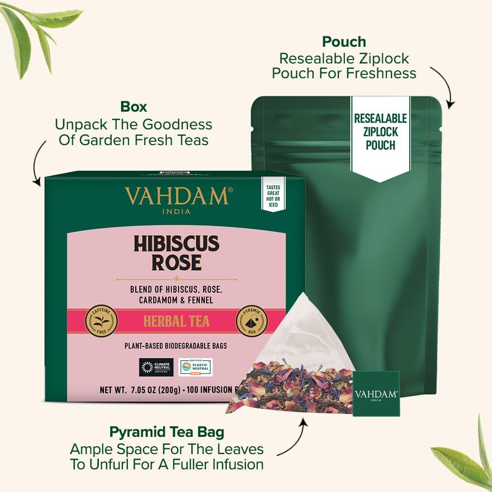 Rose petals in VAHDAM hibiscus rose tea blend