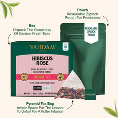 Rose petals in VAHDAM hibiscus rose tea blend
