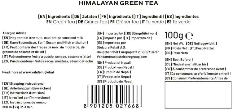 VAHDAM Himalayan Green Tea leaves dry-tea pile showcasing premium quality