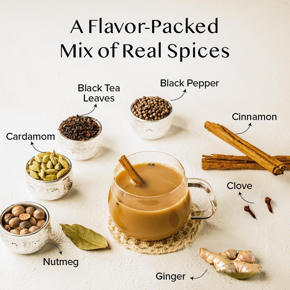 VAHDAM Instant Chai Tea bamboo scoop included for precise portions.