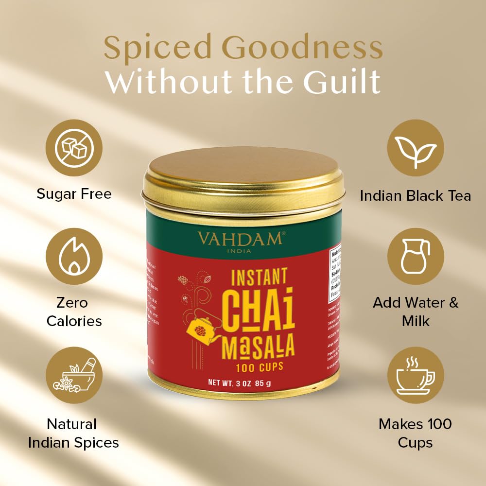 VAHDAM Instant Chai Tea dissolves instantly in hot water or milk.