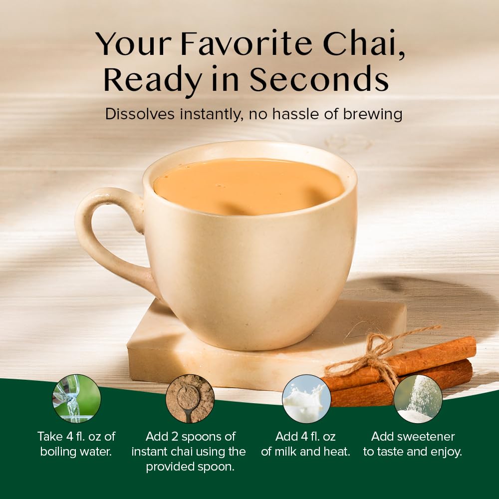VAHDAM Instant Chai Spice blend closeup with ginger, cardamom, cinnamon.