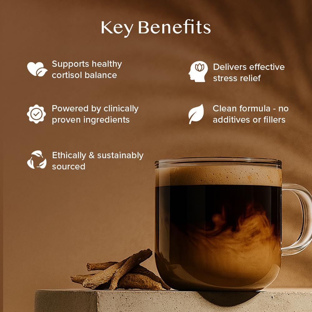 VAHDAM KSM66 Ashwagandha coffee blend bag highlighting clinically studied extract