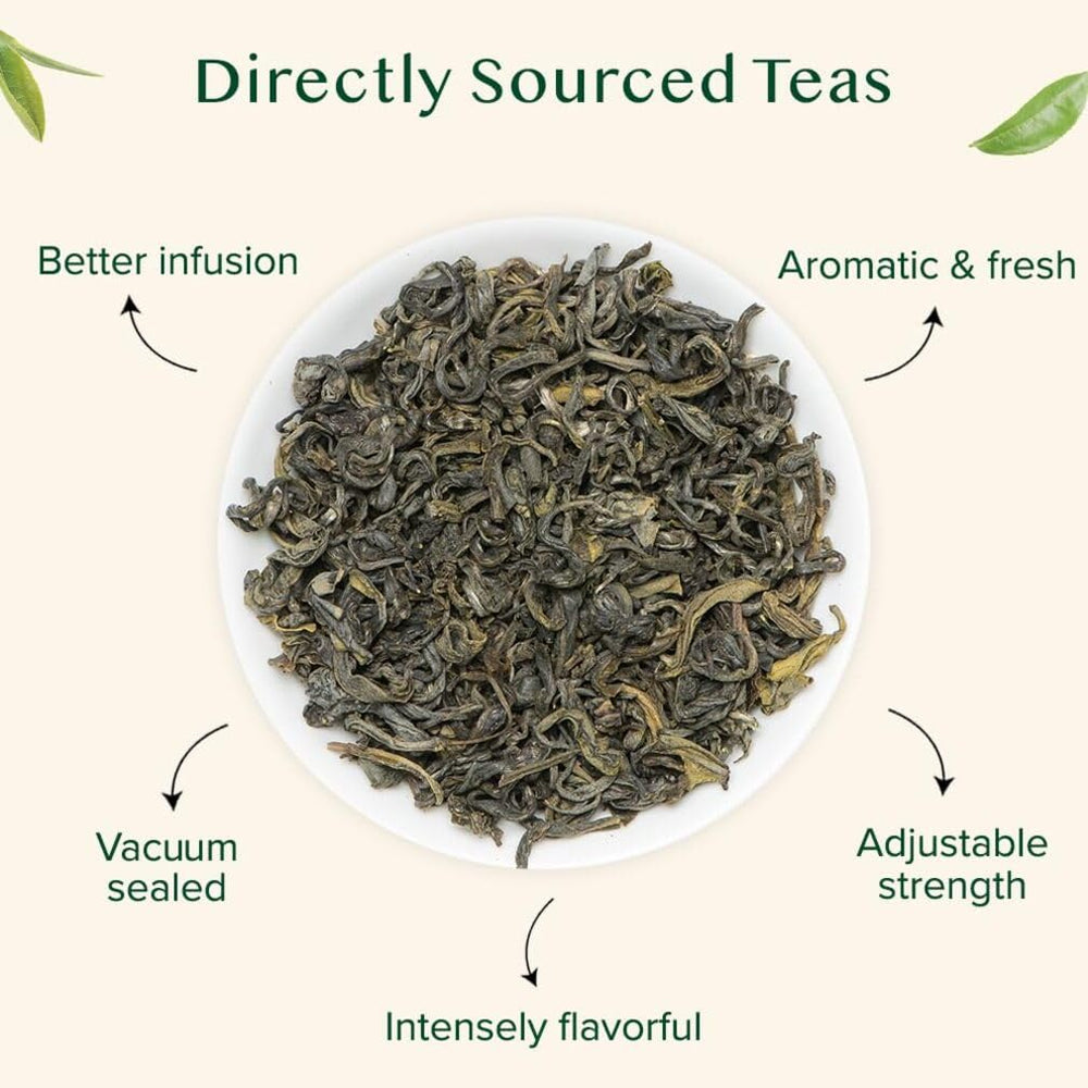 VAHDAM loose leaf tea in glass highlighting color and aroma.