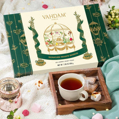 VAHDAM loose leaf tea varieties display for tasting sessions at home