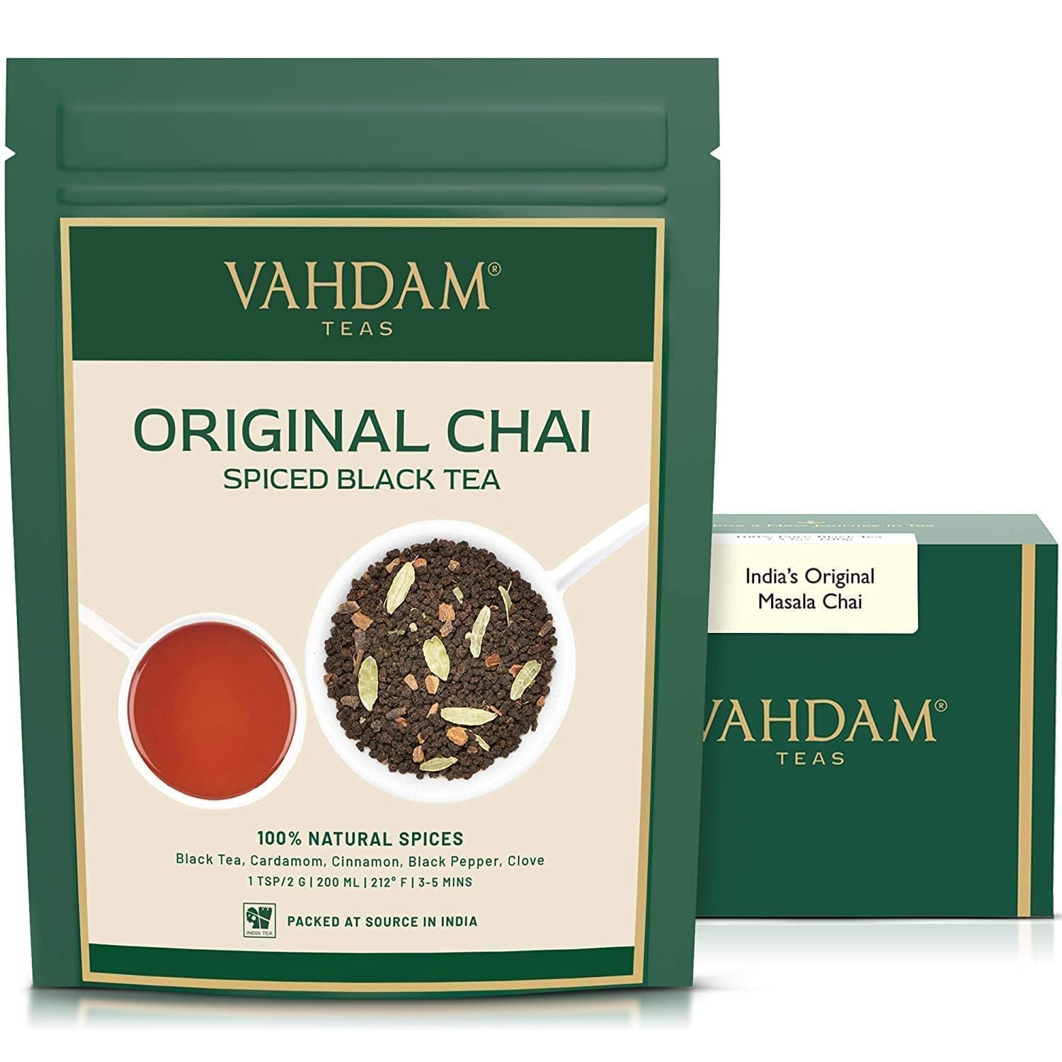 VAHDAM Masala Chai loose-leaf close-up highlighting fresh spices for a bold morning brew.