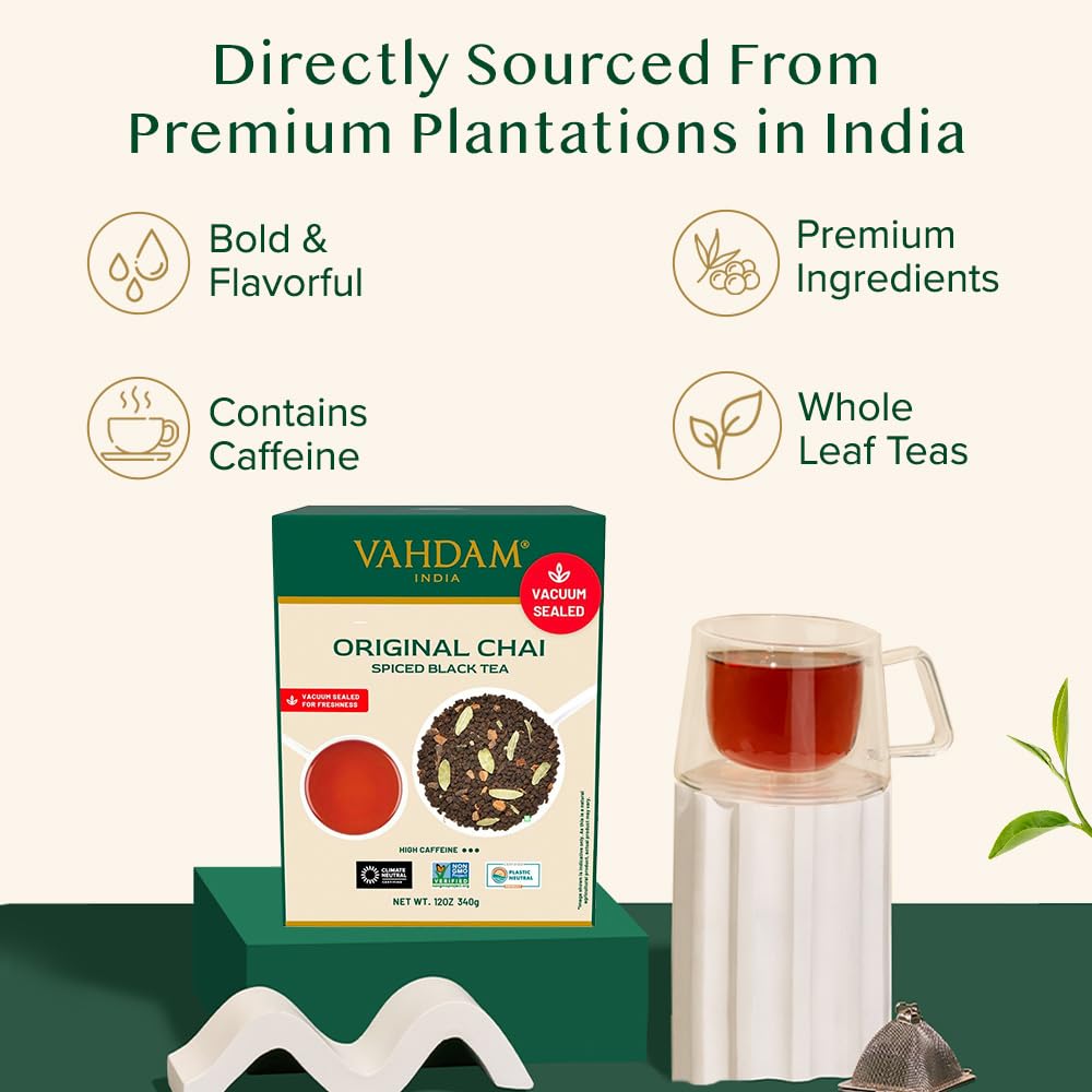 VAHDAM Masala Chai cup steeping shows ideal brew temperature and time