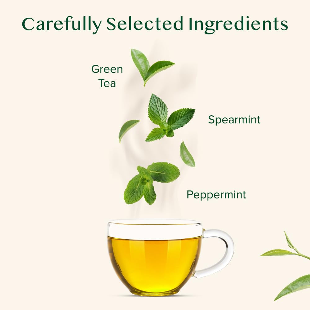 VAHDAM Mint Green Tea Bags pyramid bags release full flavor when steeped.
