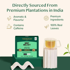 VAHDAM Mint Green Tea in a cup with a refreshing mint aroma.