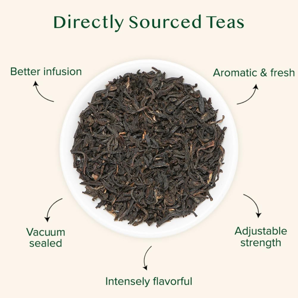 Aromas rise from VAHDAM English Breakfast tea during steep for a rich cup
