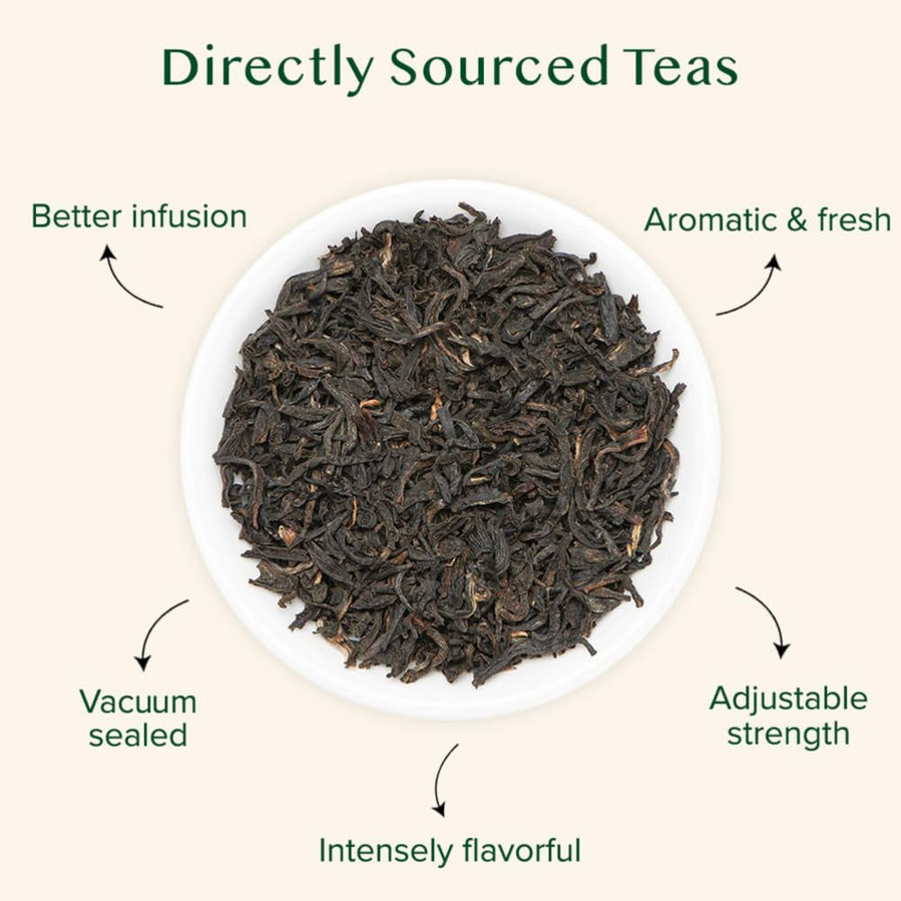 Aromas rise from VAHDAM English Breakfast tea during steep for a rich cup