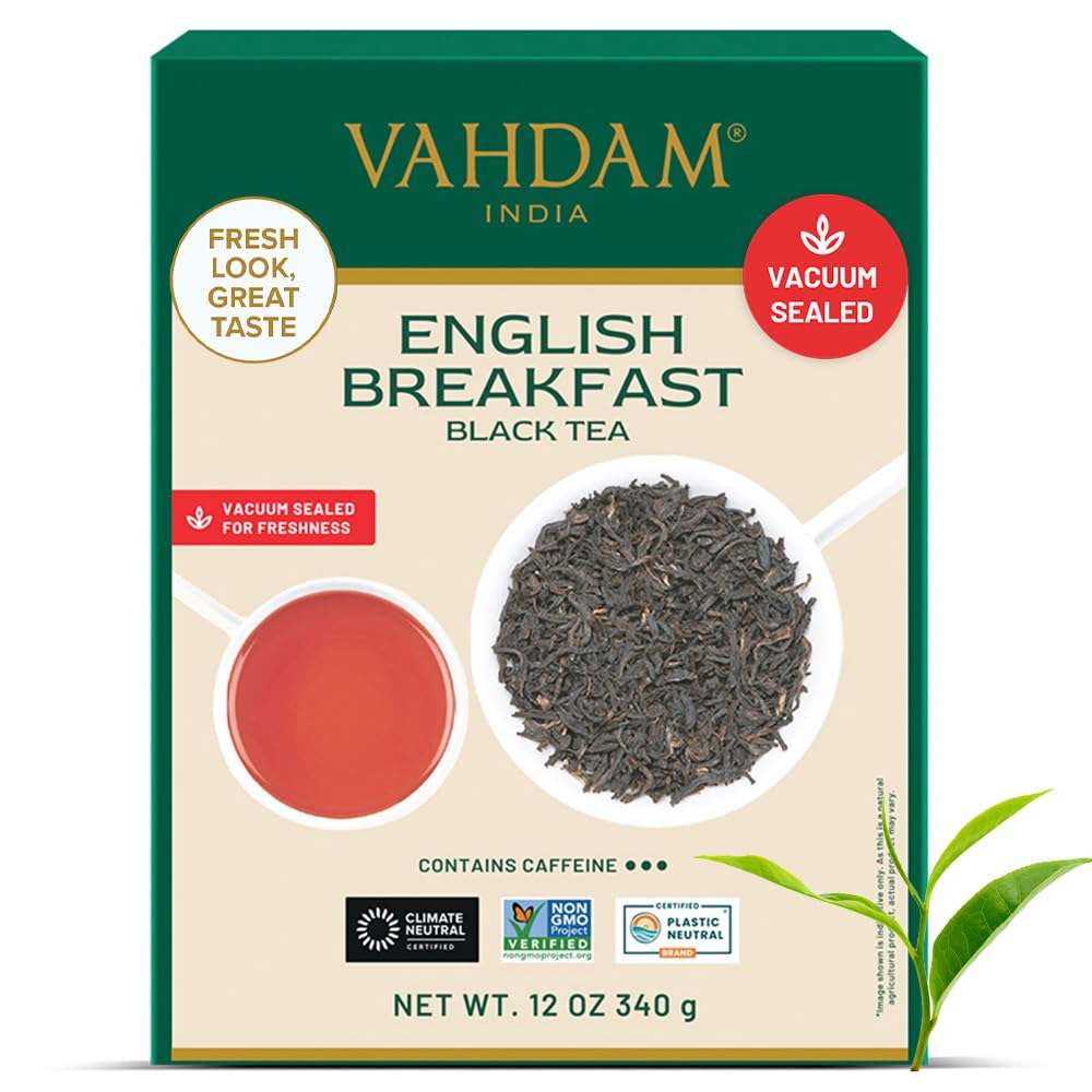 VAHDAM English Breakfast loose-leaf tea ready for a bold morning cup