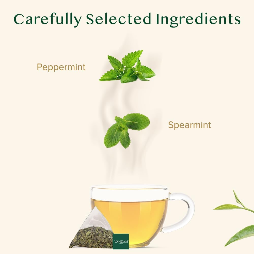 VAHDAM Pure Mint aromatic tea steep evokes cool aroma for a calming, rejuvenating sip