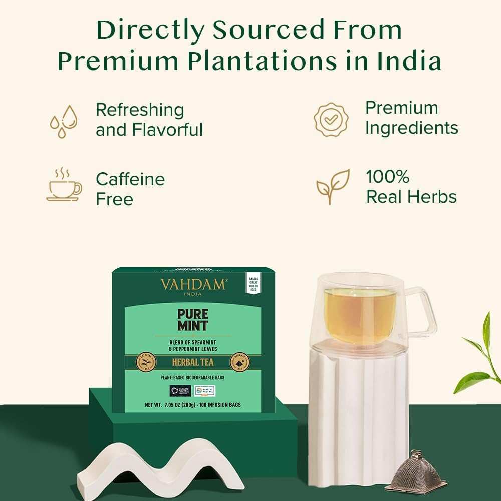 VAHDAM Pure Mint leaves unfurl fully for rich, layered flavor in every brew