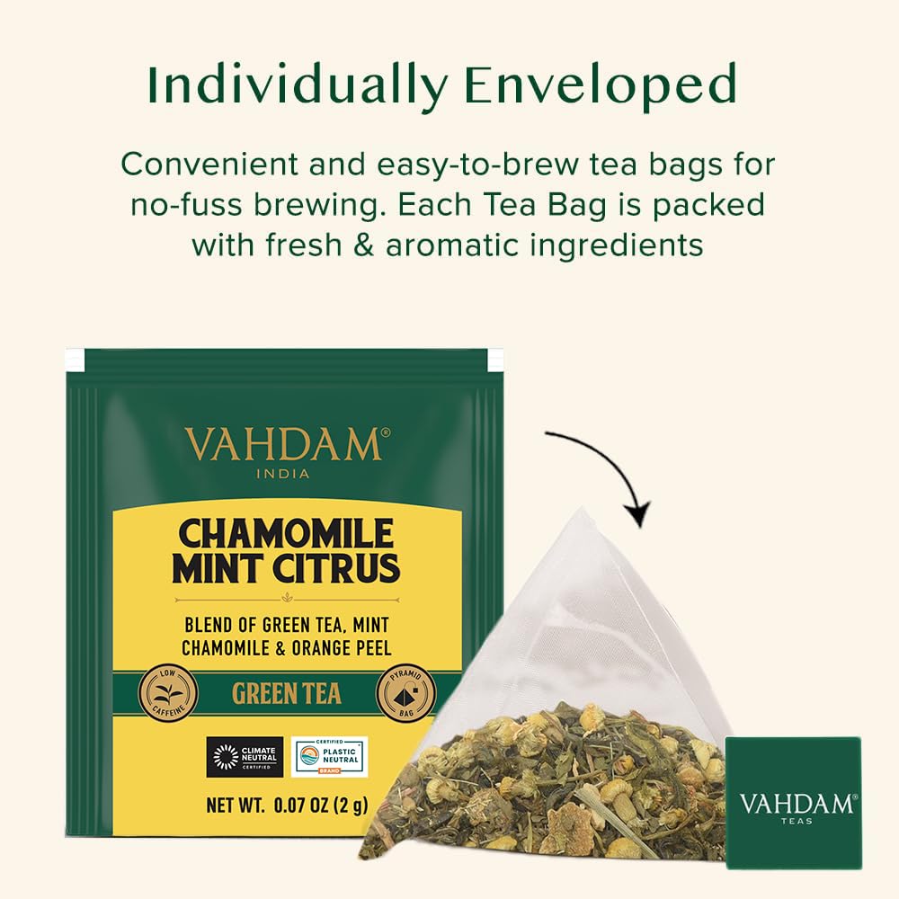 Pyramid-shape tea bags allow leaves to unfurl fully for richer flavor.