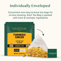 VAHDAM pyramid tea bag steeping, rich aroma filling the cup.