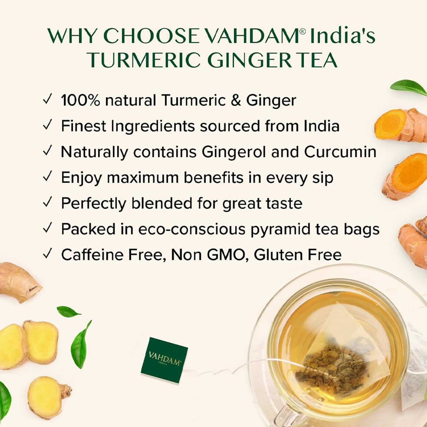 VAHDAM pyramid tea bags unfurling to release rich, aromatic flavors