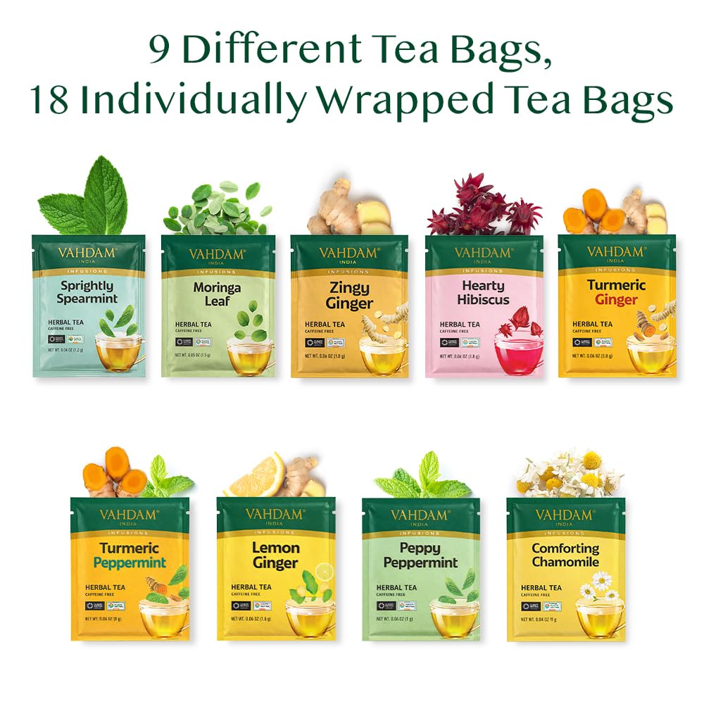 VAHDAM pyramid tea bags unfurl fully, releasing complex aromas as you brew