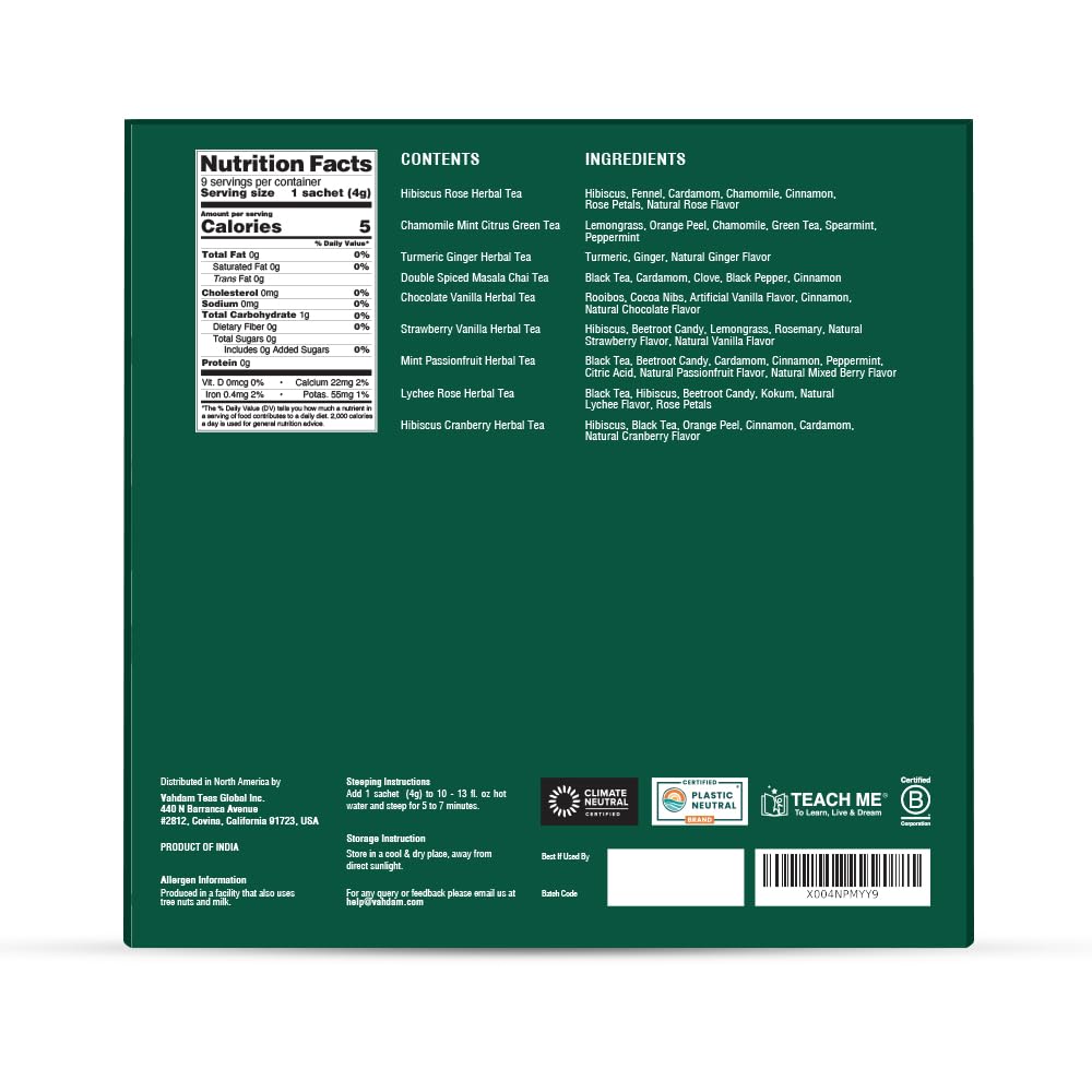 VAHDAM Top 9 Chamomile Mint Citrus Green soothing profile for evening tea