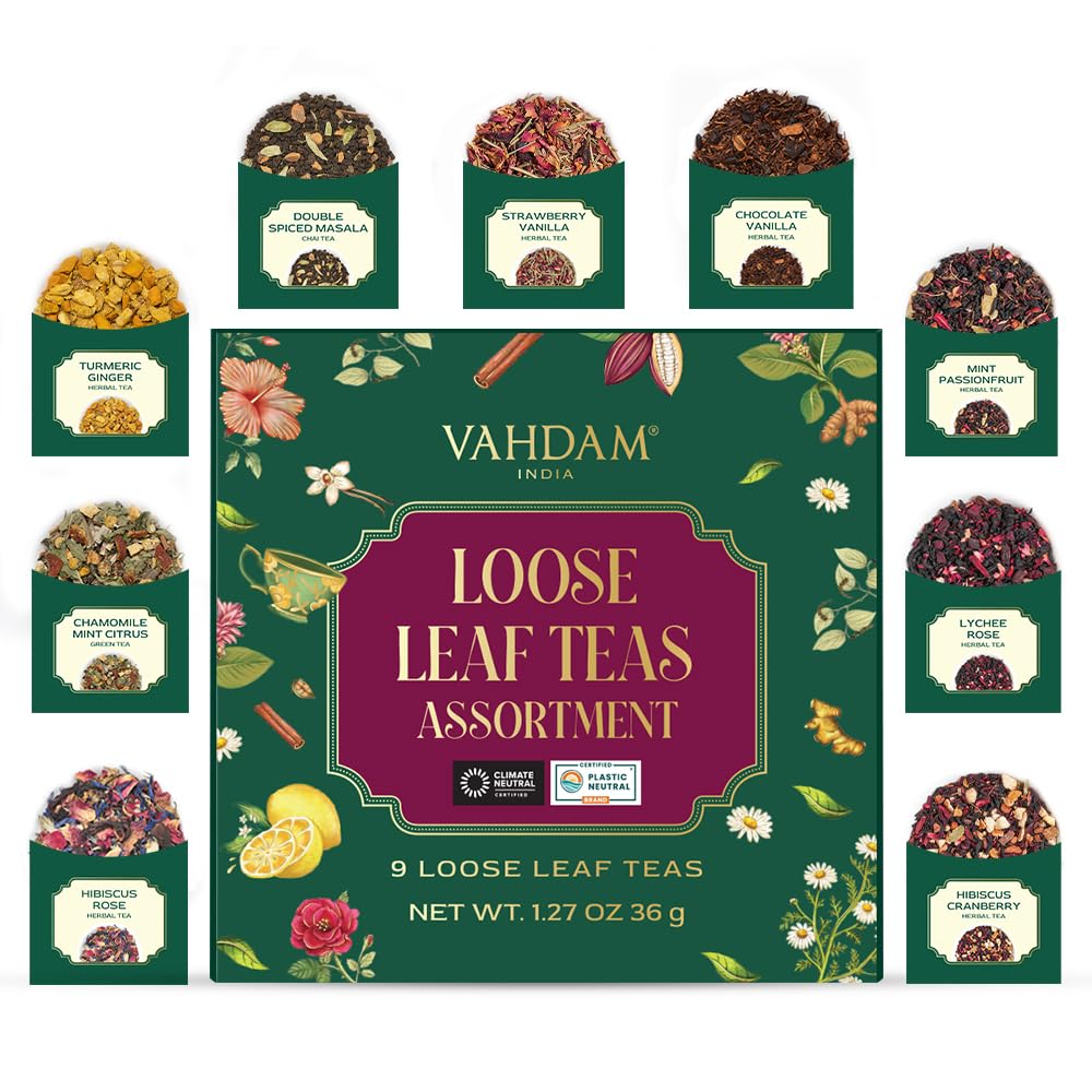 VAHDAM Top 9 Exotic Tea Sampler Hibiscus Rose for vibrant aroma in hot or iced tea
