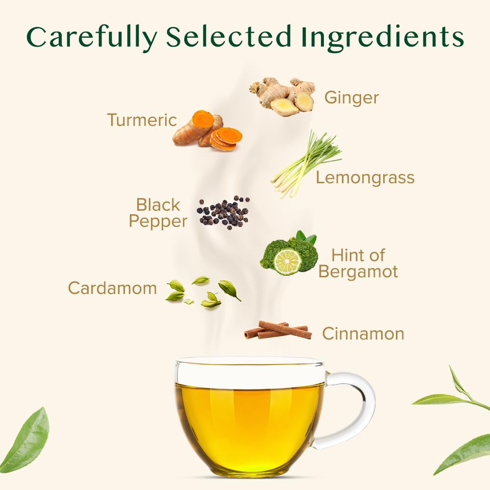 VAHDAM turmeric spice blend with ginger and cinnamon leaves a fragrant aroma.