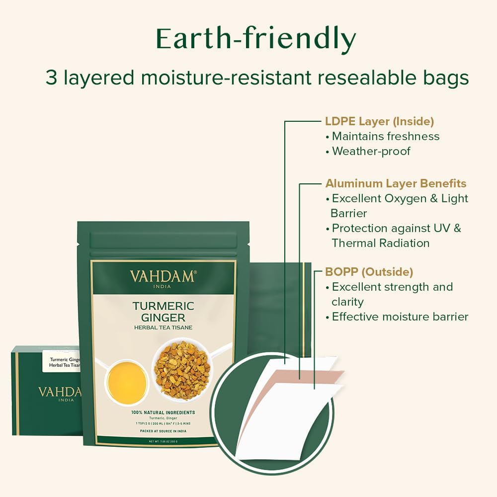 VAHDAM Turmeric Ginger Tea ginger-turmeric chunks: premium blend for expressive aroma.