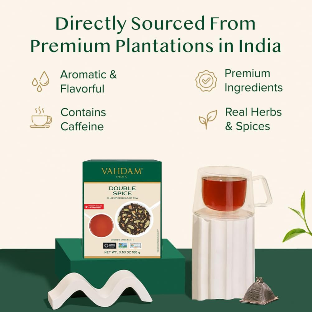 VAHDAM vacuum-sealed tea pouch preserves freshness and aroma.