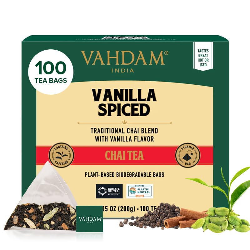 VAHDAM Vanilla Spiced Chai tea bags in a tidy pack for rich brews