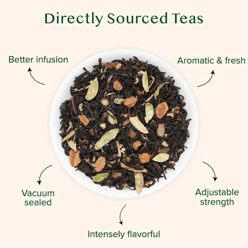 VAHDAM vanilla spiced masala chai ingredients laid out for bold aroma
