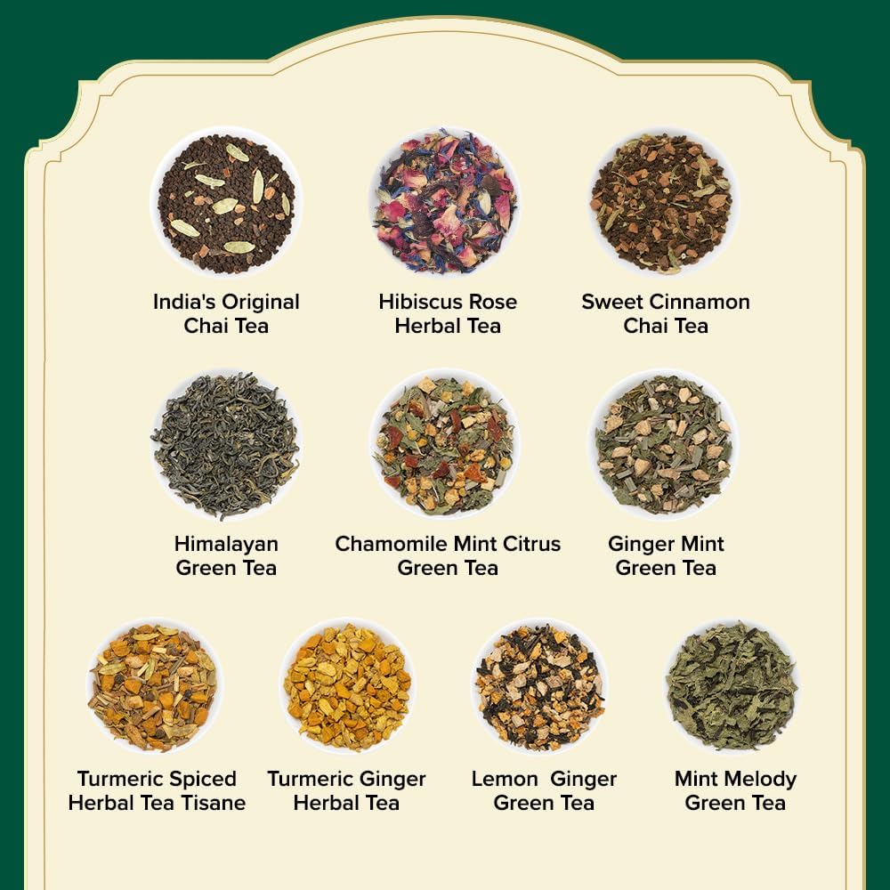 VAHDAM Variety Tea Flavors Display showcasing diverse options