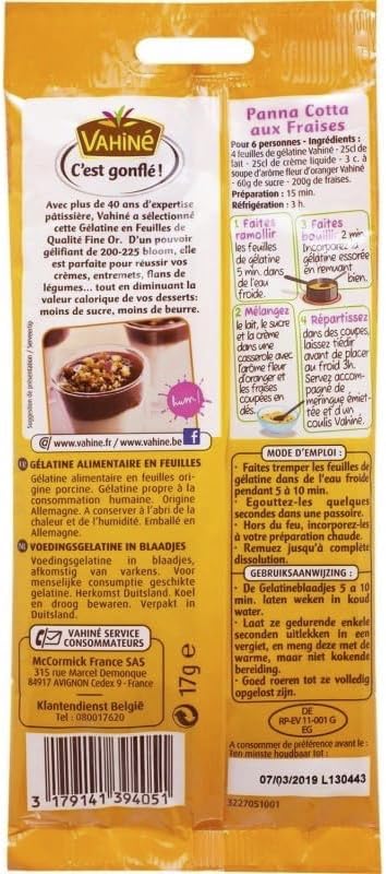 Vahine gelatin sheets for baking, ensuring clean dissolution and even texture.