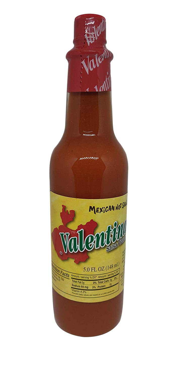 Valentina Salsa Red Hot Sauce bottle for bold chips and meals.