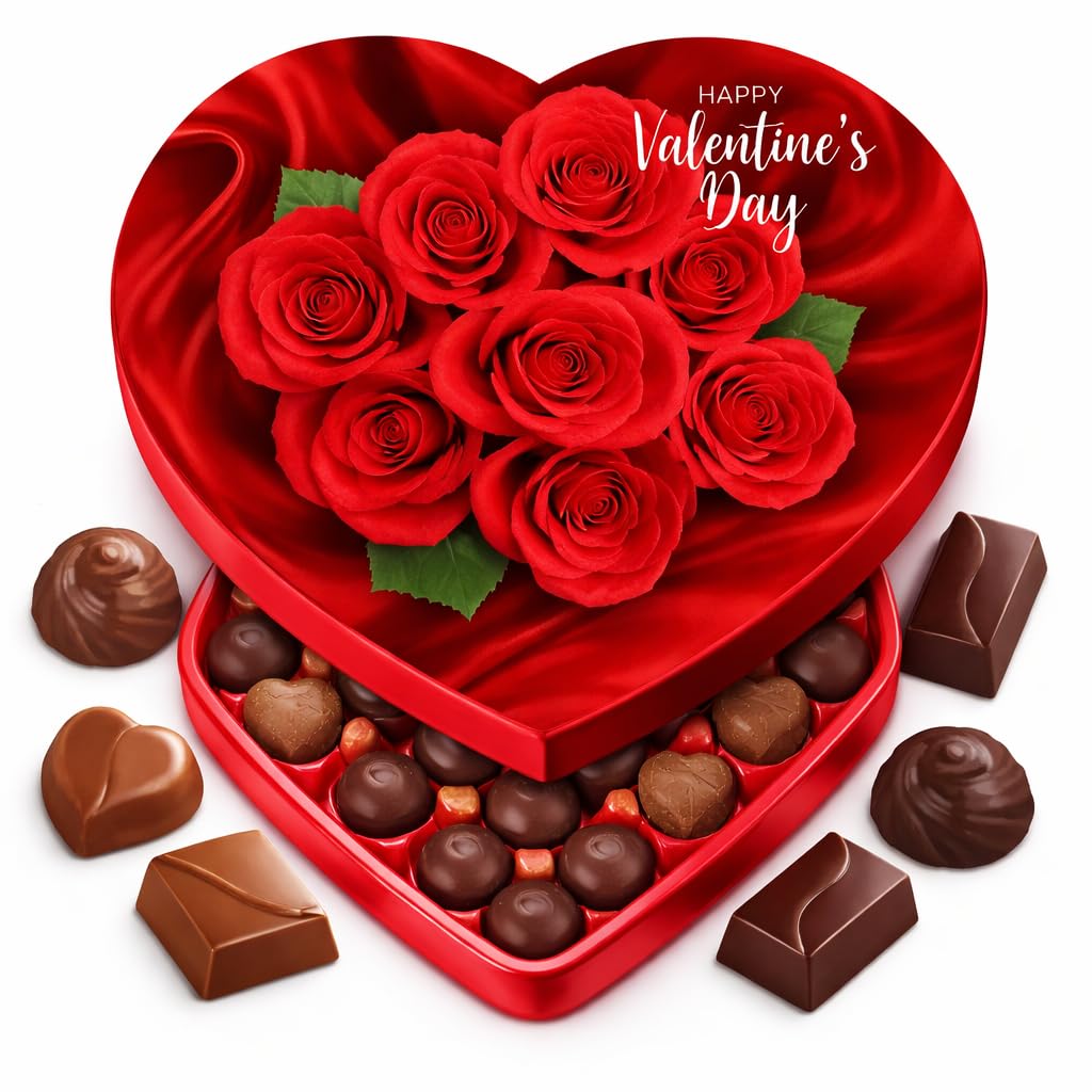 Valentine Day Chocolate Heart Gift Box with rose design, ideal for gifting.
