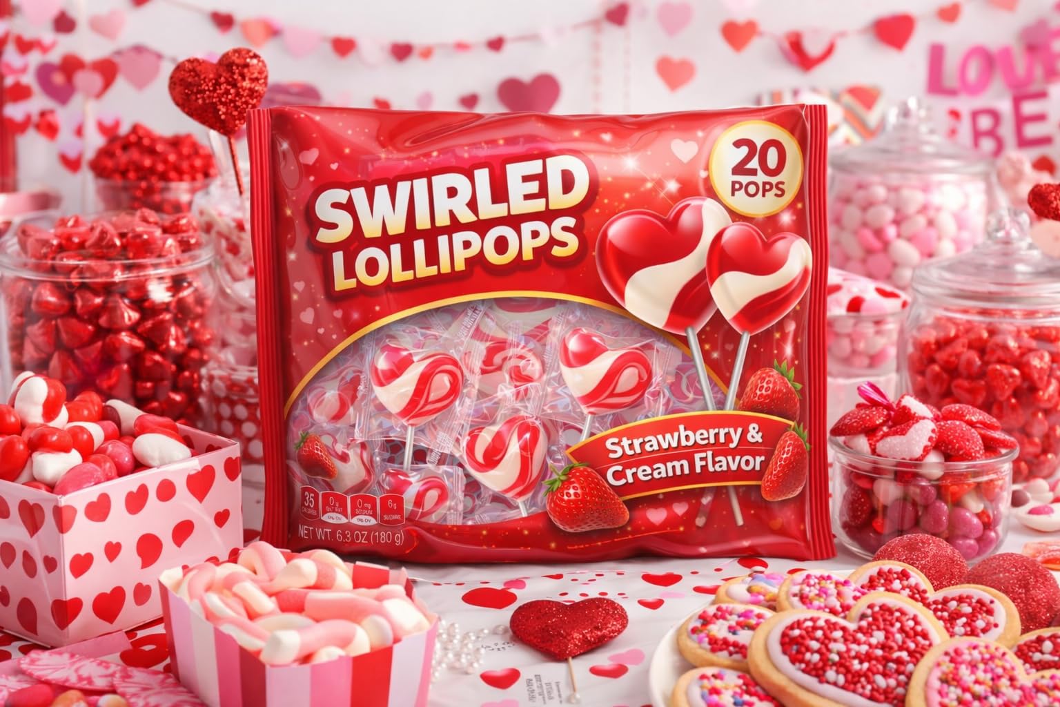 Valentine Lollipop Swirled Strawberry Cream 20-pack ideal for party favors