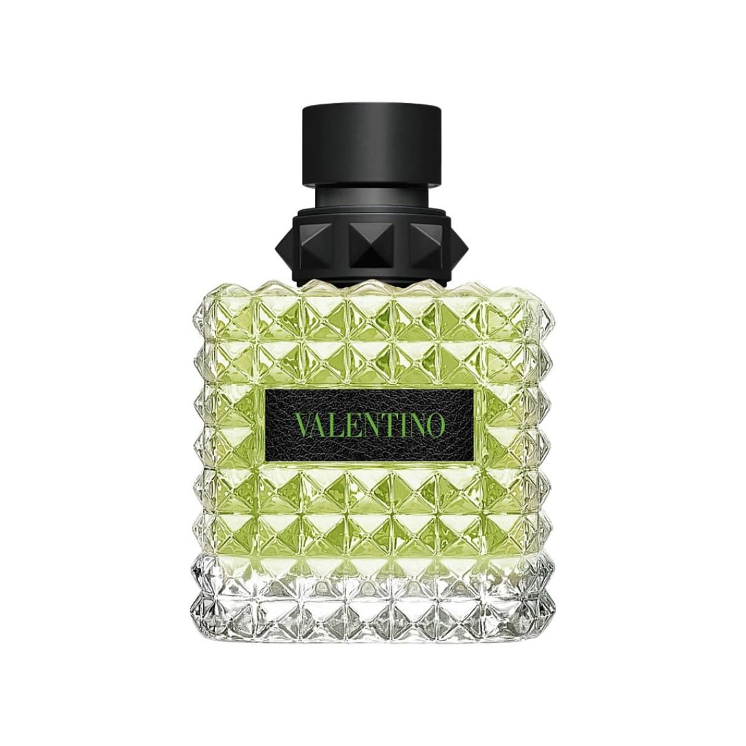 Valentino Donna Born In Roma Green Stravaganza bottle on display, vibrant daytime fragrance