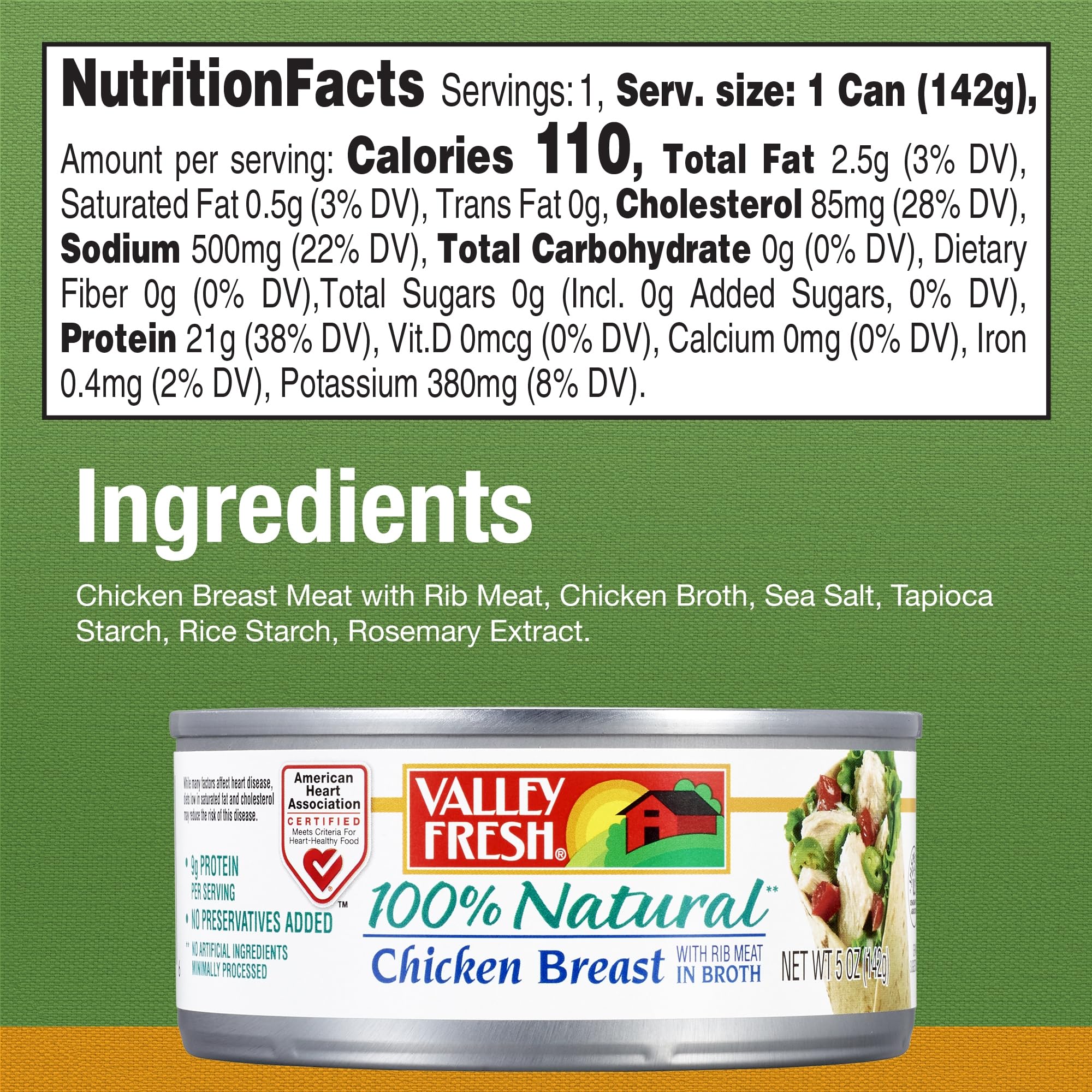 VALLEY FRESH 100% natural chicken breast with rib meat and broth, ready to use.
