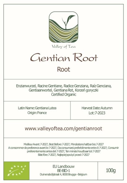 Valley of Tea Dried Gentian root in rustic basket.