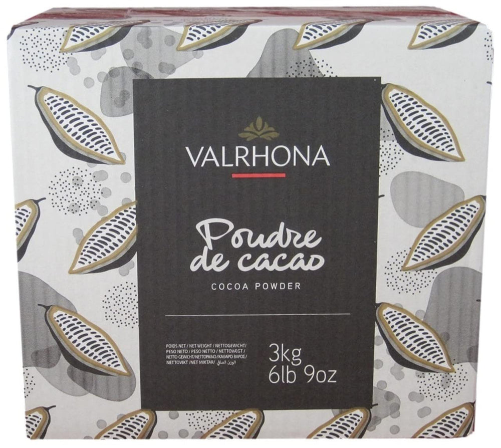 Valrhona cocoa powder 3kg packaging showcases premium Dutch-processed chocolate for baking.