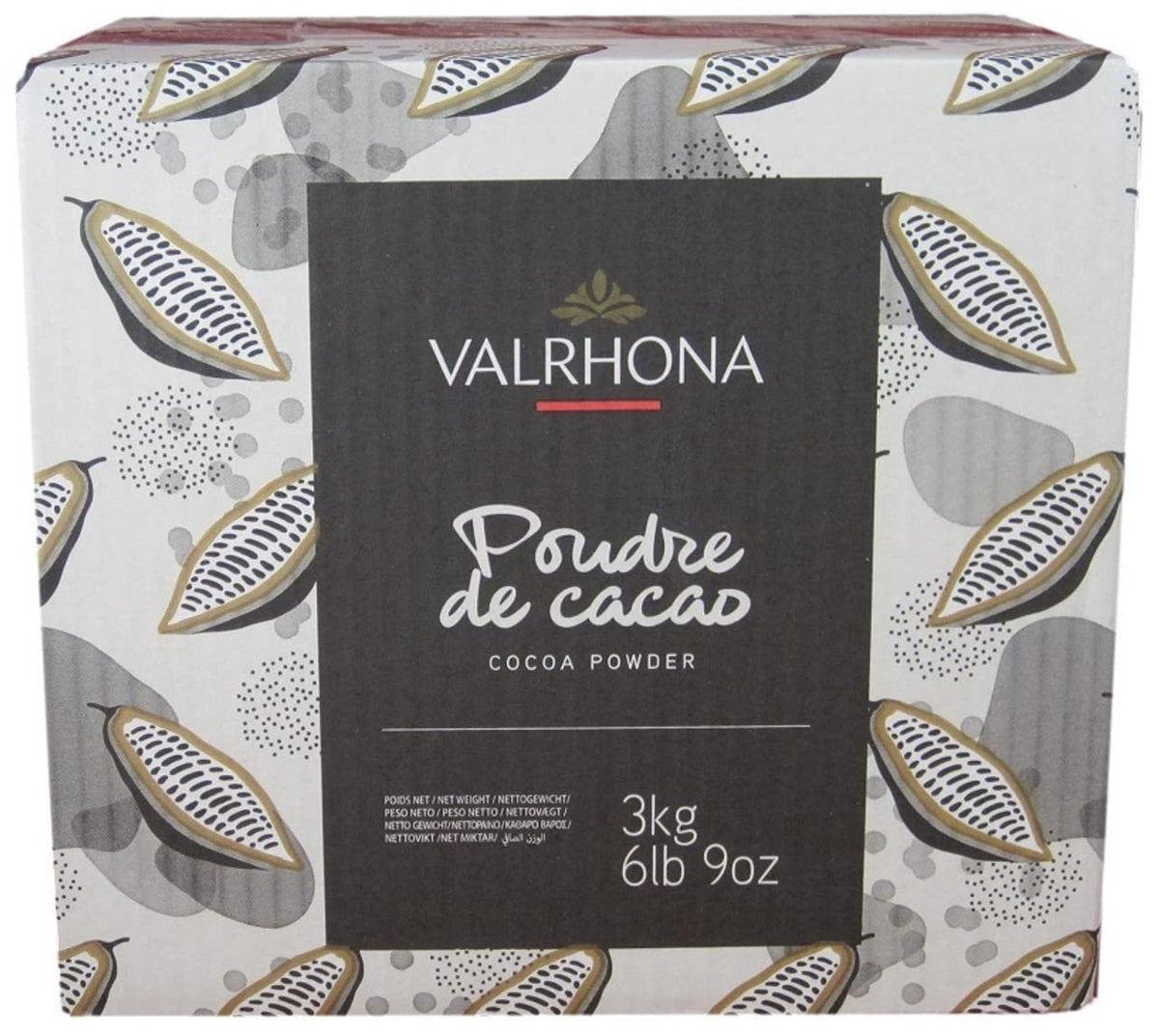 Valrhona cocoa powder 3kg packaging showcases premium Dutch-processed chocolate for baking.