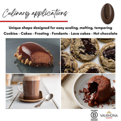 Valrhona Guanaja dark discs deliver rich cakes and mousses.