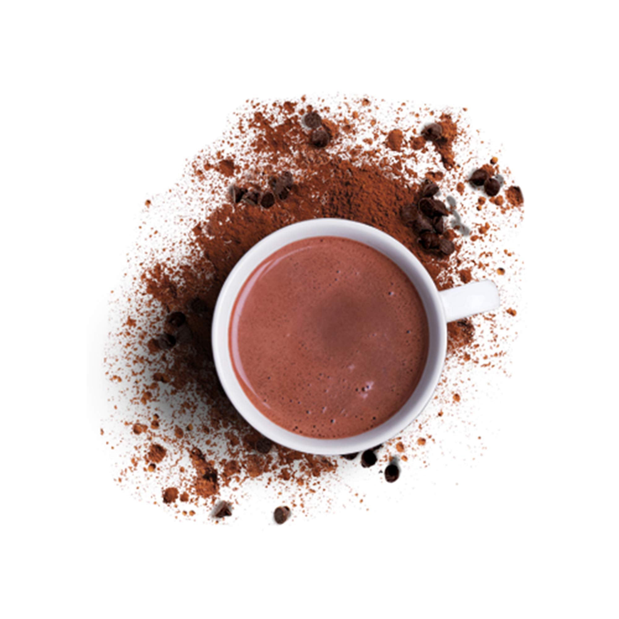 Valrhona real chocolate pieces add depth and texture to the drink