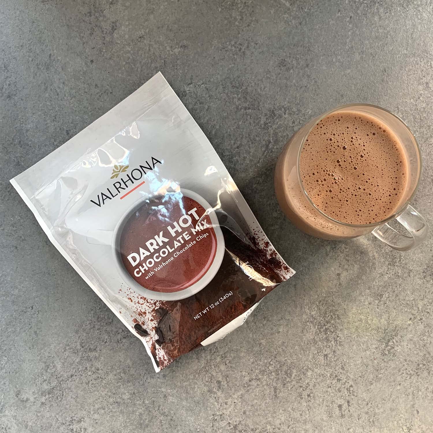 Stovetop mixing creates a silky Valrhona hot chocolate beverage
