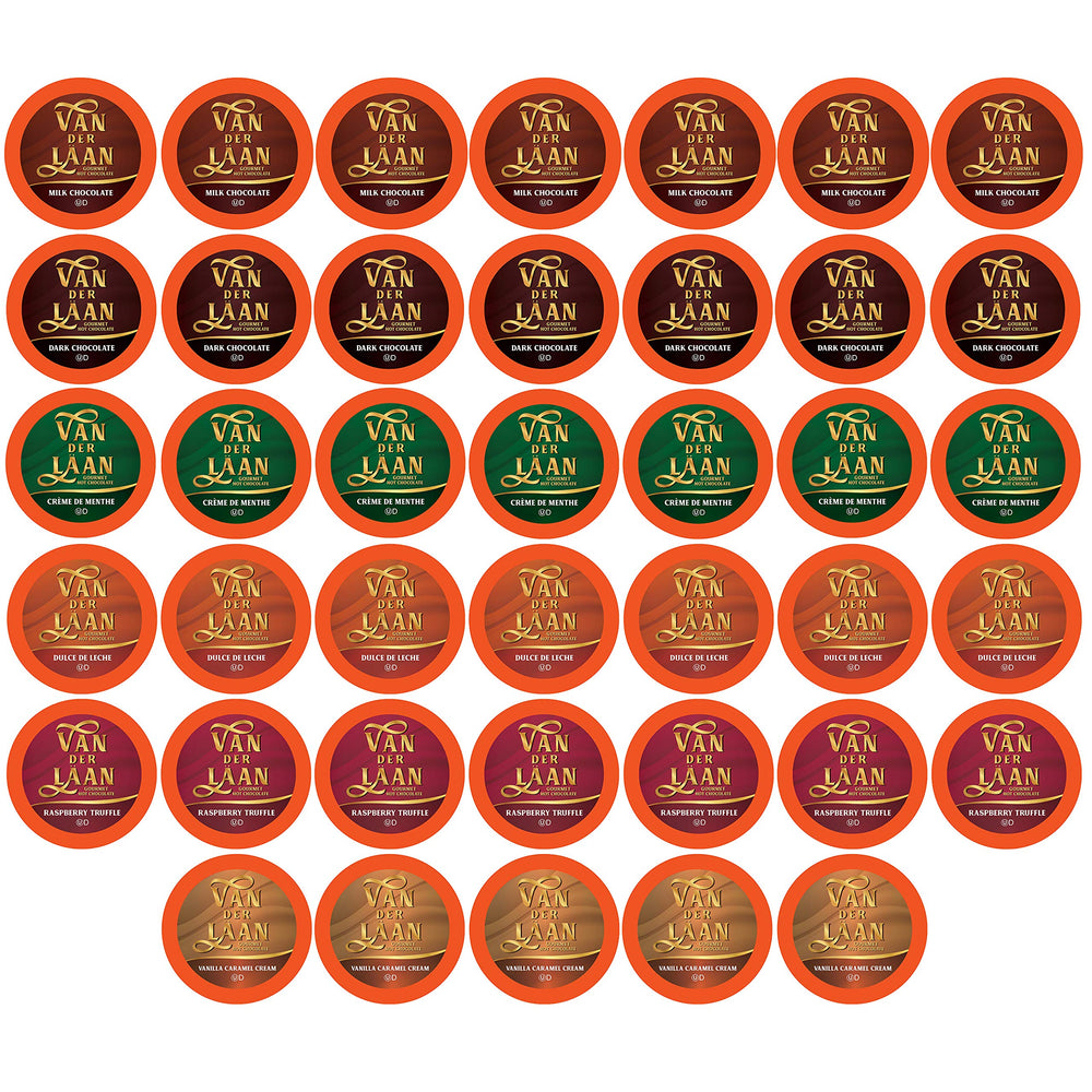 Van Der Laan Chocolate hot cocoa pods pack for Keurig brewers, premium Dutch cocoa flavor variety