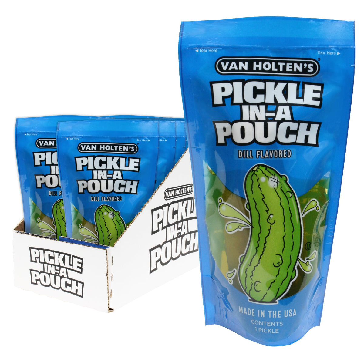 Van Holten's jumbo dill pickle-in-a-pouch for bold grab-and-go flavor.
