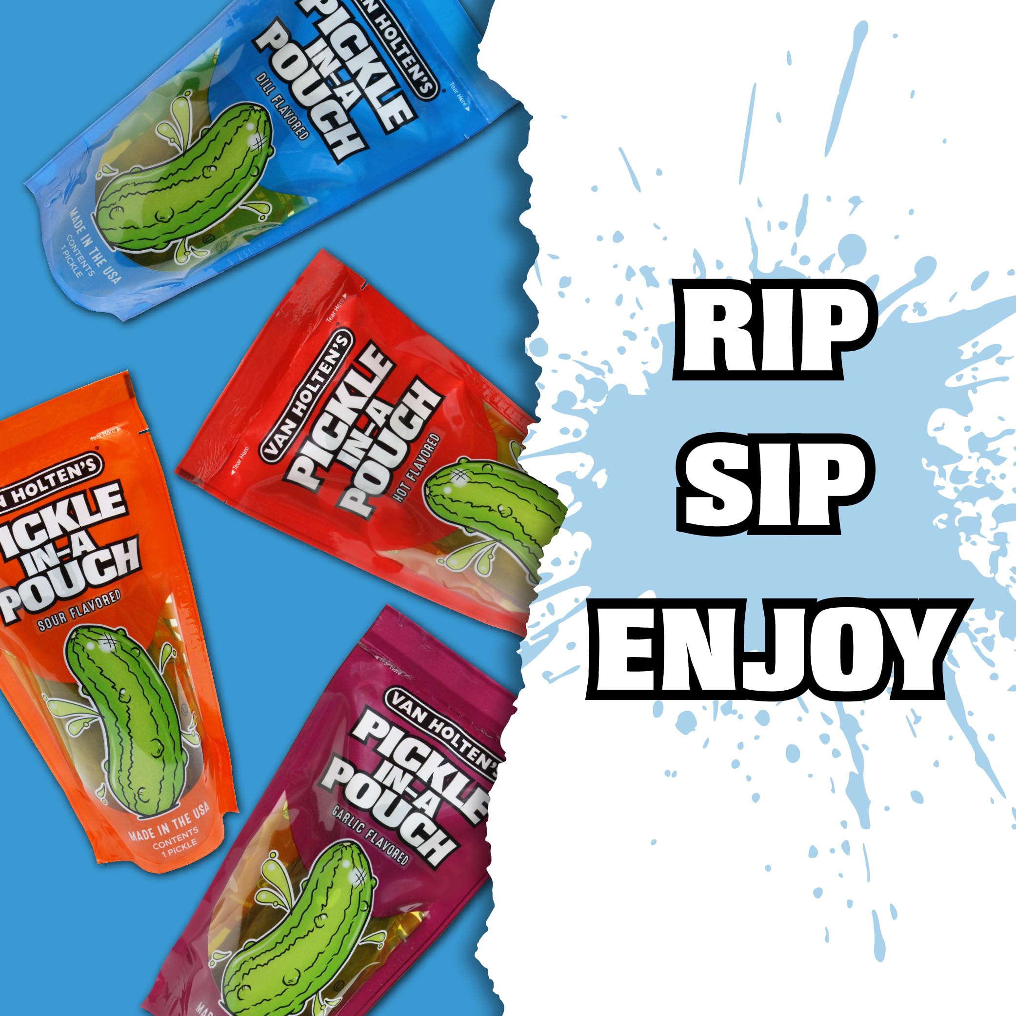 Van Holten's Pickles on-the-go pouch in use for a portable snack